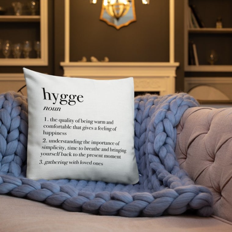 Hygge - Comfy by Design Cosy and Comfy Danish Definition of Hygge Throw  Pillow, 16x16, Multicolor