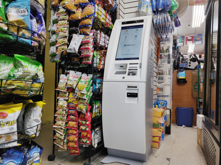 A Bitcoin ATM in the back of a store in New York City. 
