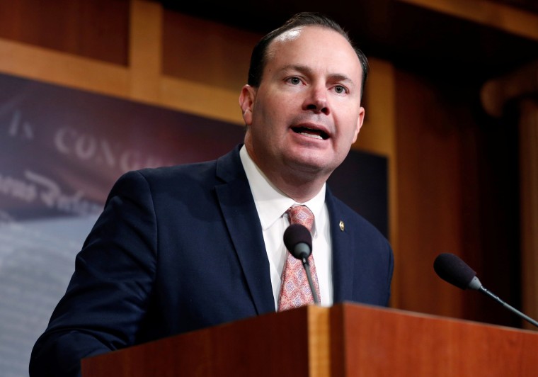 Image: Senator Mike Lee (R-UT) speaks after the senate voted on a resolution ending U.S. military support for the war in Yemen on Capitol Hill in Washington