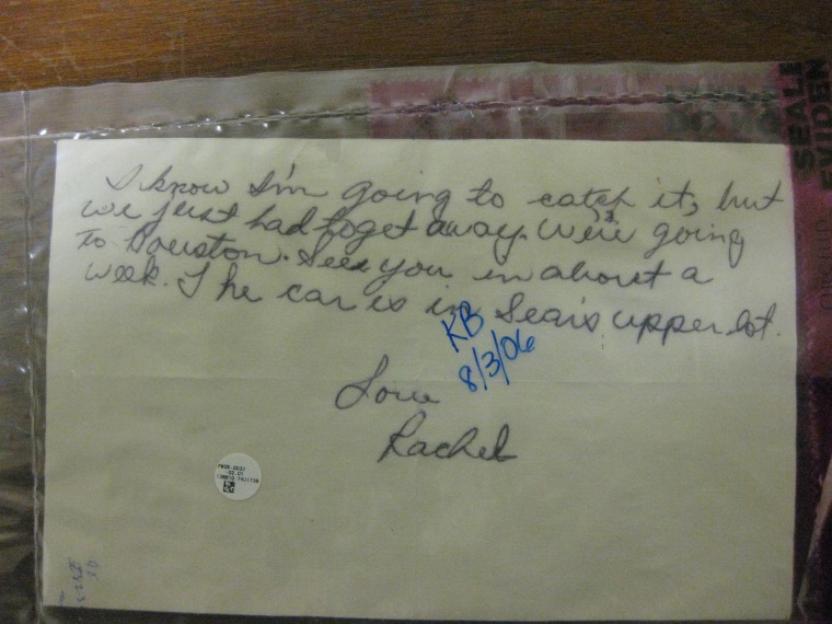 A photo of the letter Rachel's husband Tommy Trlica received the day after the girls disappeared.