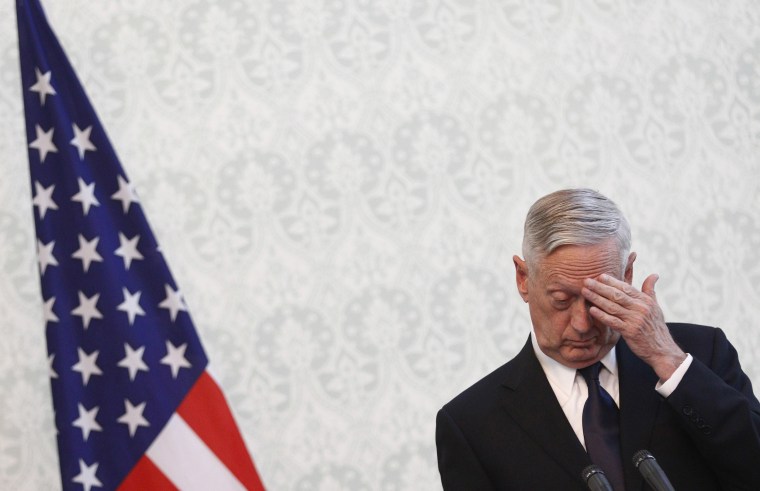 Image: Defense Secretary James Mattis during a joint press conference with Afghan President Ashraf Ghani and NATO Secretary General Jens Stoltenberg in Kabul