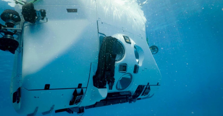 Image: The submersible for the Five Deeps Expedition during its testing.