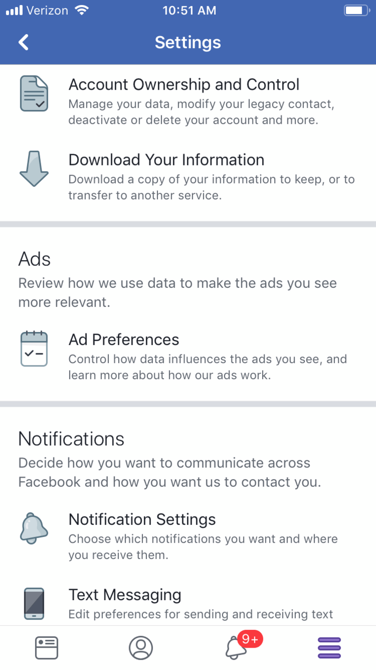 Facebook Settings