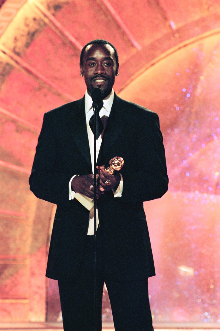 56TH ANNUAL GOLDEN GLOBE AWARDS -- Pictured: Don Cheadle, Best Actor In A Supporting Role - Series, Mini-Series Or Television Movie for \"The Rat Pack\" on stage during the 56th Annual Golden Globe Awards held at the Beverly Hilton Hotel on January 24, 1999  (Photo by NBC/NBCU Photo Bank via Getty Images)