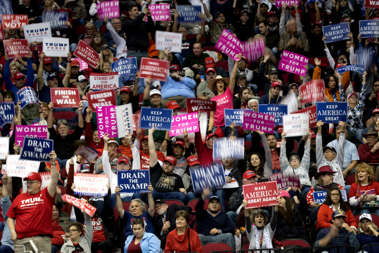 Image: Supporters cheer before President Donald Trump takes the stage for a rally in support of Senator Ted Cruz in Houston on Oct. 22, 2018.