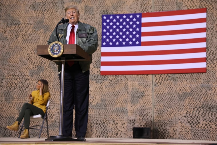 Image: President Donald Trump speaks to troops at the Al Asad Air Base.