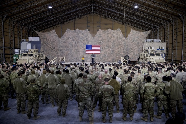 Image: President Donald Trump speaks at a hanger rally at Al Asad Air Base on Dec. 26, 2018.