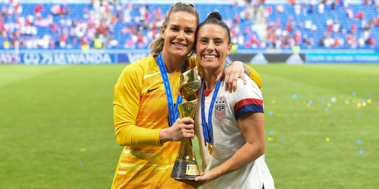 Ashlyn Harris and Ali Krieger after U.S. women's World Cup victory