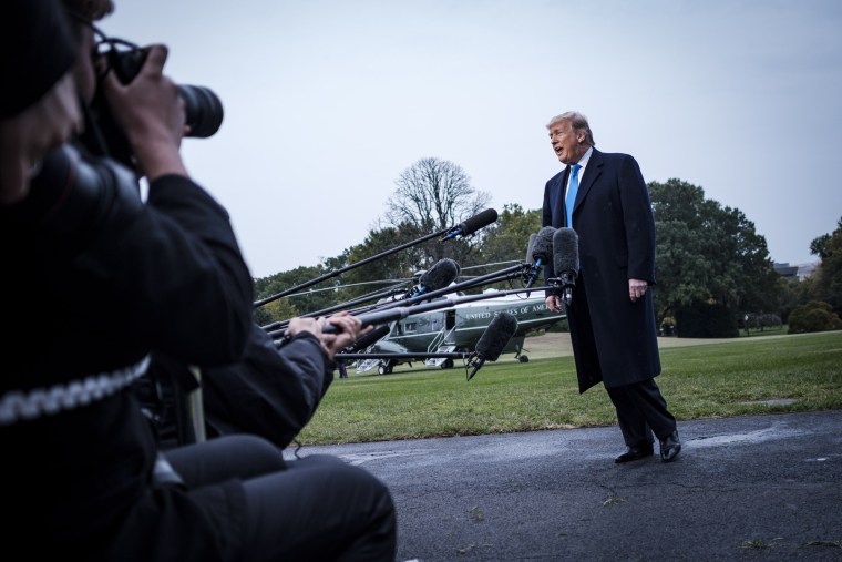Image: President Donald Trump speaks to the media on the South Lawn of the White House on Oct. 26, 2018.