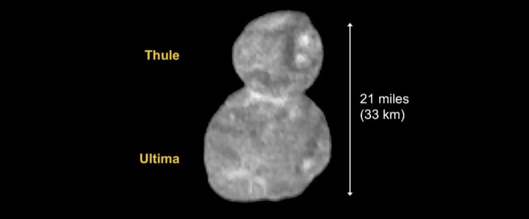 This image from video made available by NASA on Jan. 2, 2019 shows the size and shape of the object Ultima Thule, about 1 billion miles beyond Pluto.