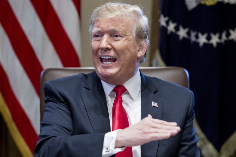 President Donald Trump speaks during a meeting with members of his Cabinet at the White House