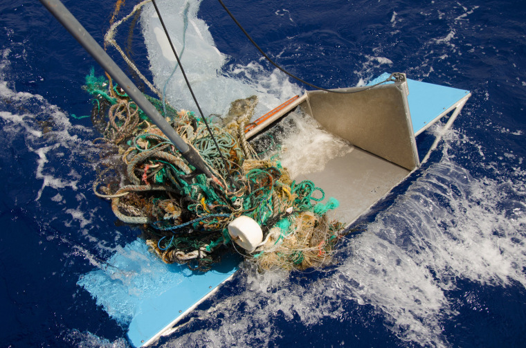 Image: Abandoned nets, ropes and other plastic being pulled from the Great Pacific Garbage Patch located between Hawaii and California.