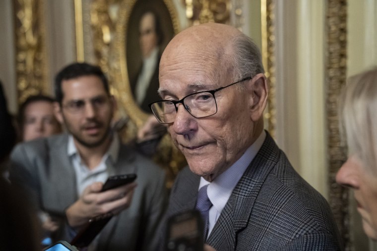 Image: Senator Pat Roberts speaks with reporters after a Senate meeting on the government shutdown at the Capitol on Dec. 27, 2018.