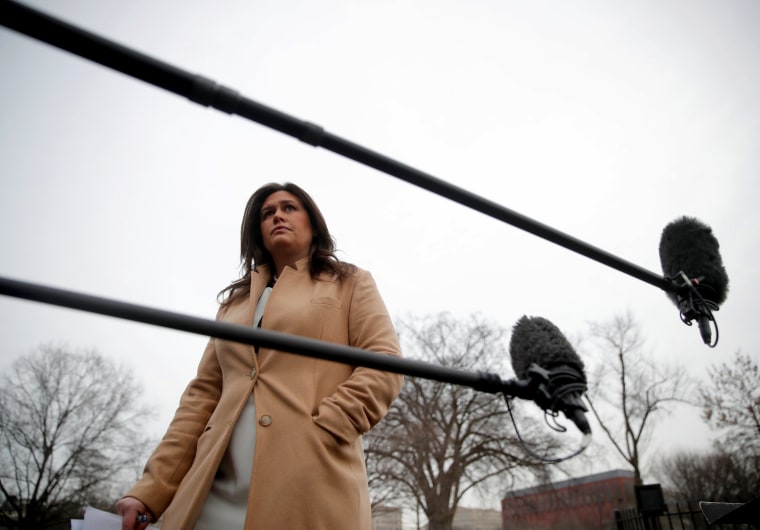 Image: White House spokeswoman Sarah Sanders leaves after speaking to the press outside the White House on Jan. 4, 2019.