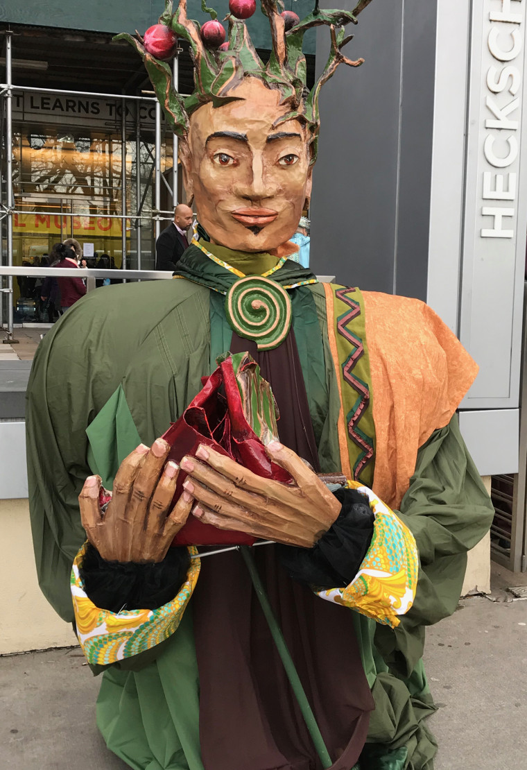 Image: Decorations are stationed outside El museo del barrio in preparation for the parade.