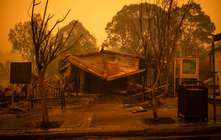 Image: Burned buildings in Cobargo, Australia