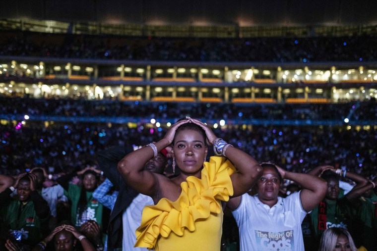 Image: Worshippers at the United Prayers Crossover hosted by pastor Shepherd Bushiri from the Enlightened Christian Gathering