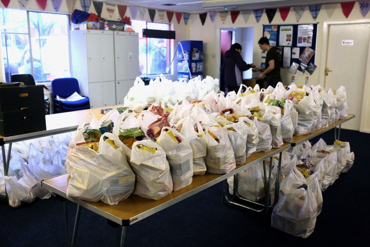 Image: Shopping bags are ready to be distributed by charity hub The Bread and Butter Thing in Oldham