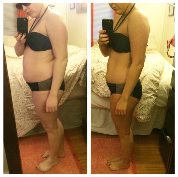 Danielle Page on the first day of the Whole30 program on January 1, 2016 (left) and 11 pounds lighter at it's completion on January 31, 2016 (right).