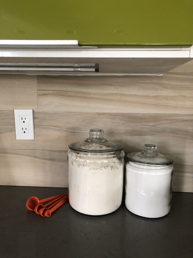 Don't they look cute sitting out on the counter? Also, with clear jars, you'll never be surprised again to find out that you're out of flour.