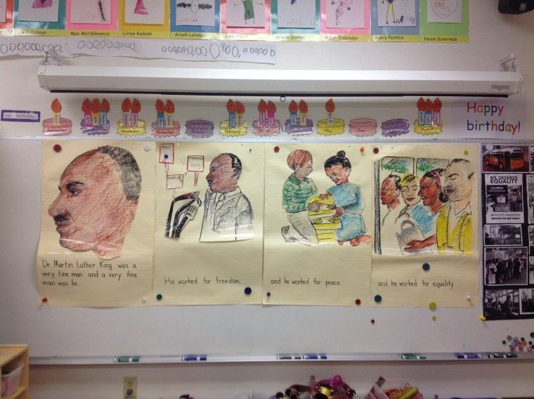 Marni Shapiro's kindergarten class learns about Martin Luther King Jr. Day. 