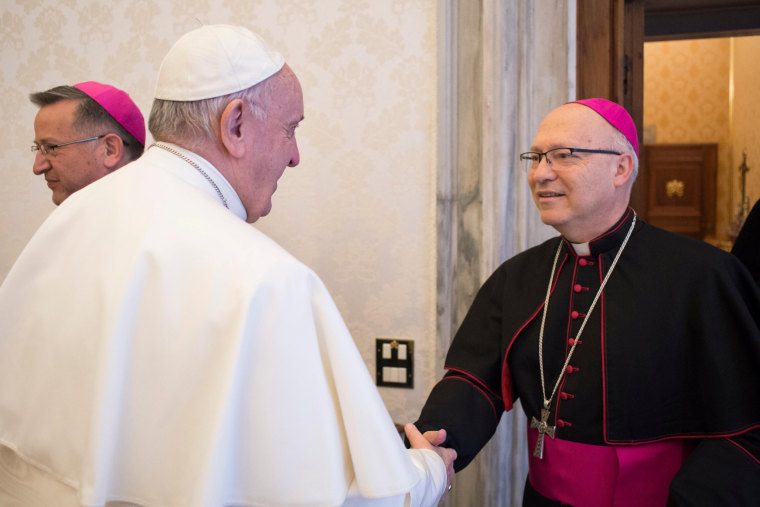 Pope Francis receives Bishop of Tetci Luis Fernando Ramos Perez at the Vatican on Jan. 14, 2019.