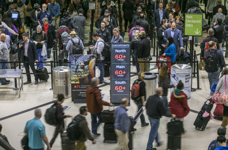 Image: Security lines at Hartsfield-Jackson International Airport in Atlanta stretch more than an hour long amid the government shutdown on Jan. 14, 2019.