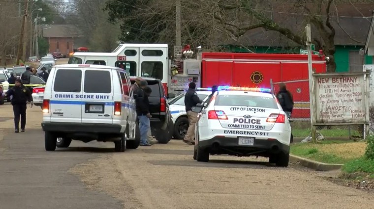 Image: Police investigate the murder of a pastor at New Bethany Church in Jackson, Mississippi, on Jan. 13, 2019.