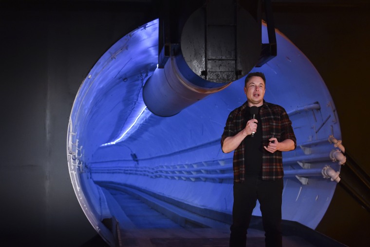 Elon Musk speaks during an unveiling event for the Boring Company Hawthorne test tunnel in Hawthorne