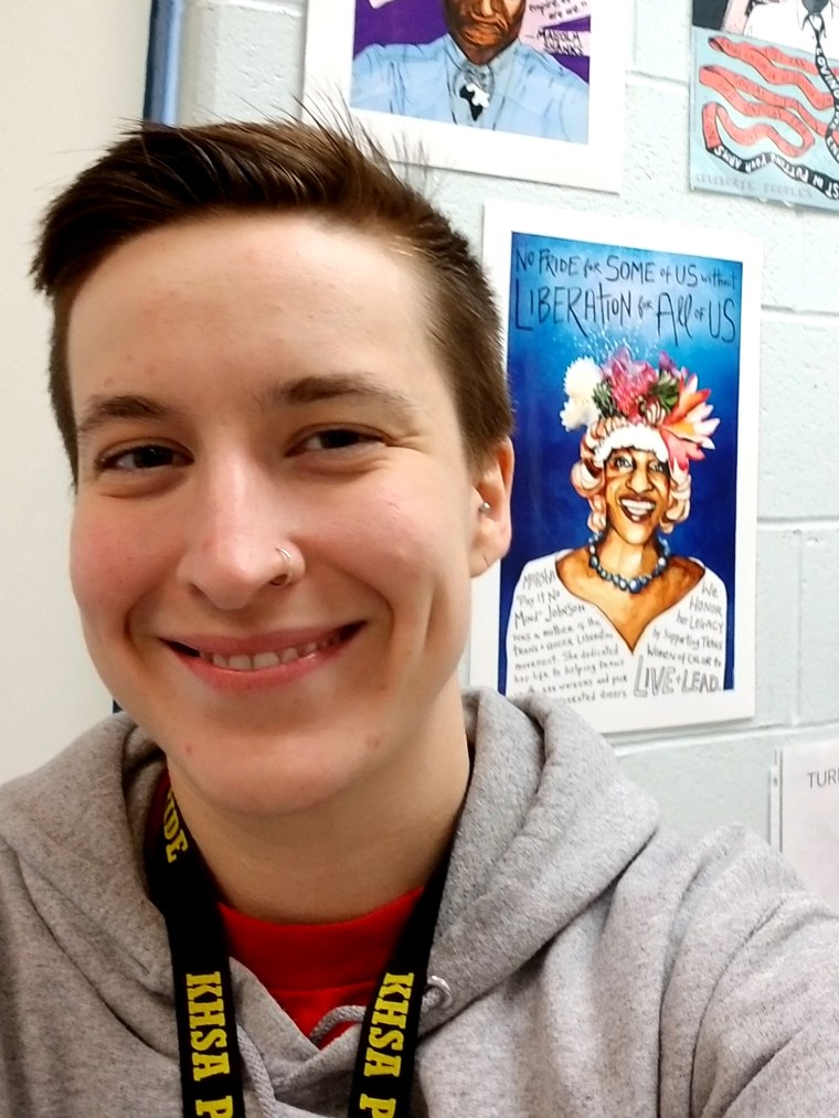 Maddie Luebbert, a nonbinary, 9th grade English teacher in a Philadelphia public school.