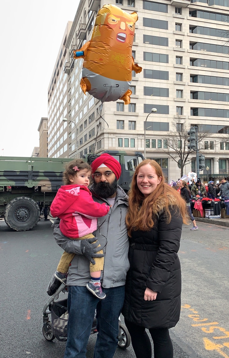 Harleen Sahni with his wife, Caitlin Hopping, and daughter, Leah.