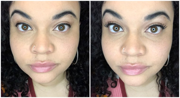 My lashes before using the mascara (left) and after. 