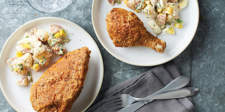 Oven-Fried Almond-Crusted Chicken and Raanch Potato Salad