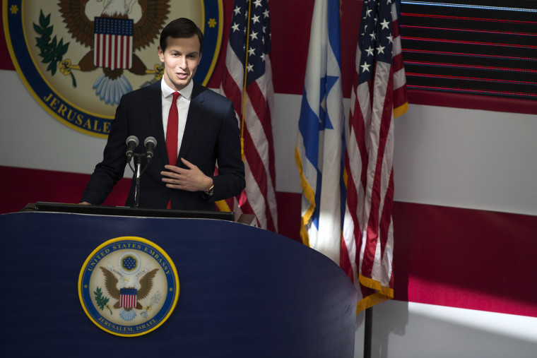 Image: Jared Kushner speaks on stage during the opening of the U.S. embassy