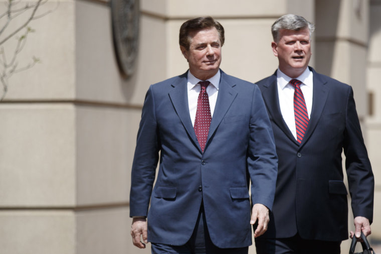 Paul Manafort and his lawyer, Kevin Downing, after a motion hearing at the US District Court in Alexandria, Virginia on May 4, 2018.
