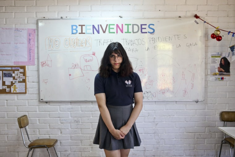 Sixteen-year-old transgender Angela at the Amaranta Gomez School after watching a live broadcast of Chilean President Sebastian Pinera addressing the new Gender Law in