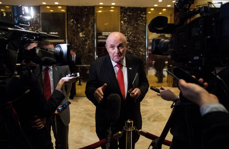 Image: Rudy Giuliani speaks to reporters at Trump Tower in New York on Jan. 12, 2017.