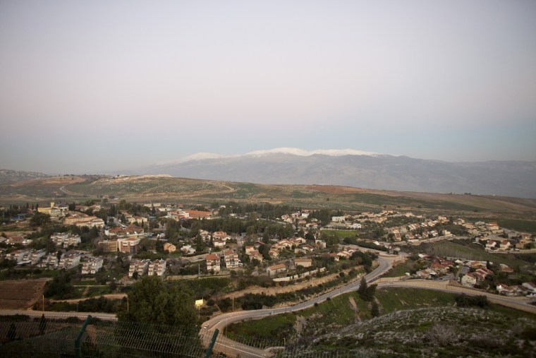 Image: The town of Metula with Mt. Hermon in the background