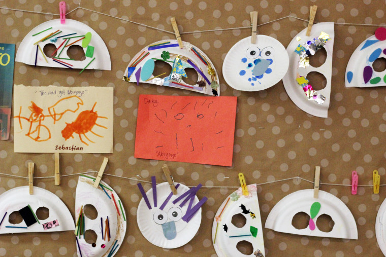 Student artwork hangs in a Kidango child care center.