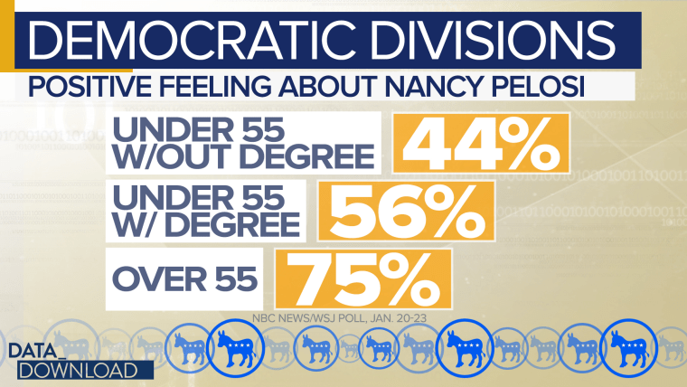 A strong majority of the old guard Democrats, some 75 percent, have positive feelings about Pelosi.