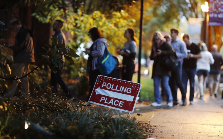 Image: A line forms outside a polling site on election day in Atlanta, Georgia, on Nov. 6, 2018.