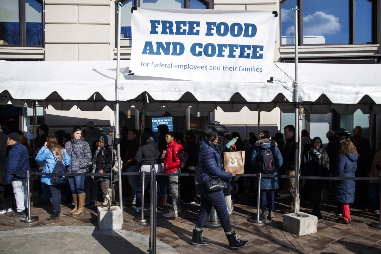 Image: Furloughed government workers line up to receive lunch at World Central Kitchen in Washington on Jan. 25, 2019.