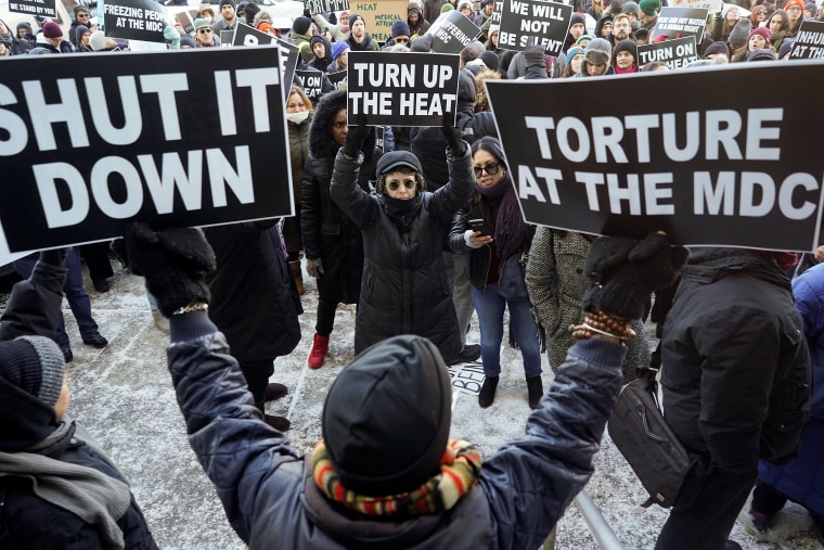 Image: Protesters attend a rally at Metropolitan Detention Center demanding that heat is restored for the inmates in the Brooklyn borough of New York City