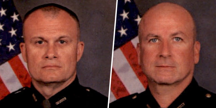 Image: Detective Bill Brewer, left, was shot and killed during a standoff with a suspect in Ohio on Feb. 3, 2019. Detective Nick DeRose was treated and released from the hospital.