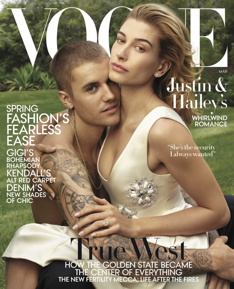 Justin Bieber and Hailey Baldwin on the cover of Vogue
