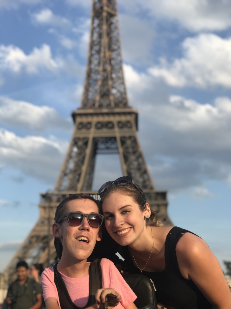 Here we are in Paris, posing in front of the Eiffel Tower.