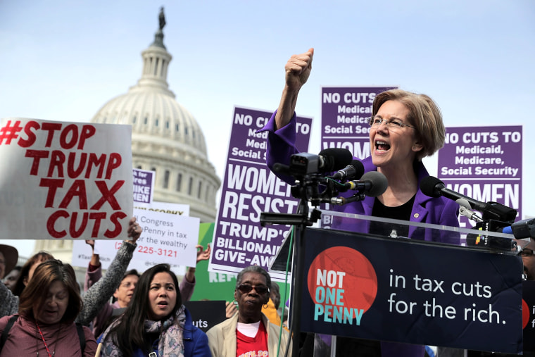 Image: Senator Elizabeth Warren at a rally against the Republican tax plan outside the Capitol on Nov. 1, 2017.