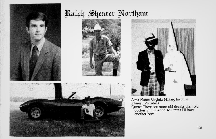 A photo on Ralph Northam's page in the Eastern Virginia Medical School's 1984 yearbook appears to show a man in blackface and a man in a Ku Klux Klan robe and hood.
