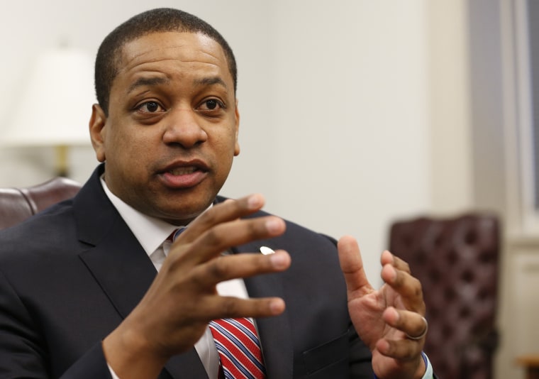 Image: Virginia Lt. Gov. Justin Fairfax speaks at his office in Richmond on Feb. 2, 2019.