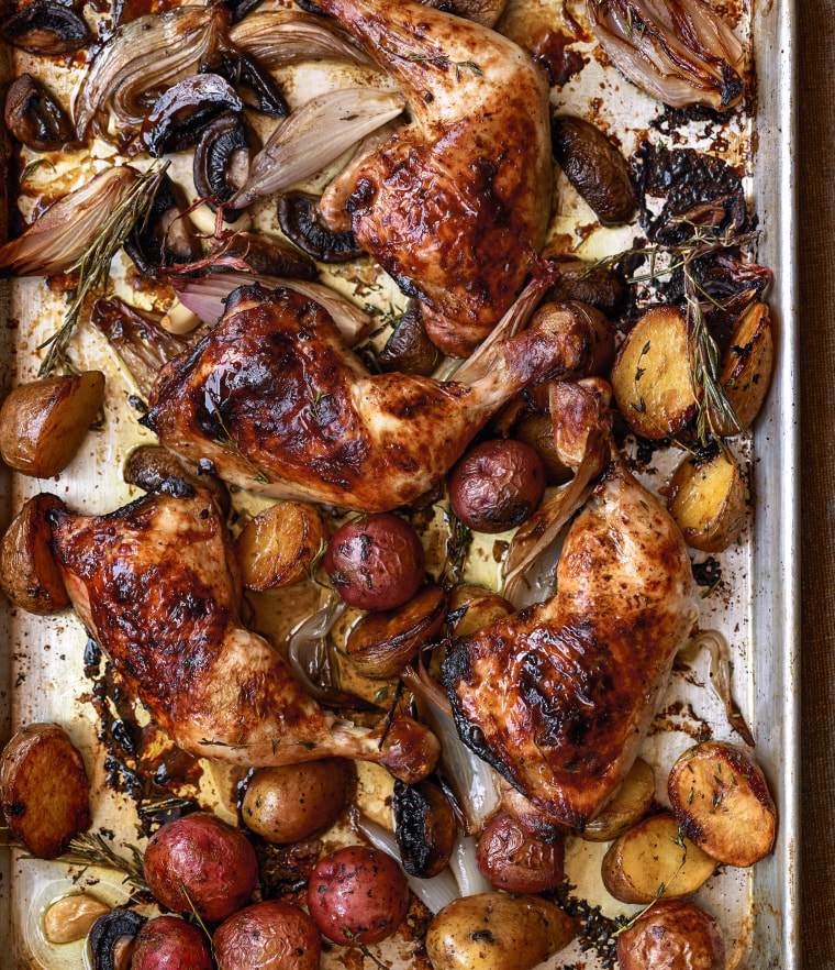 Sheet-Pan Balsamic Chicken with Baby Potatoes and Mushrooms